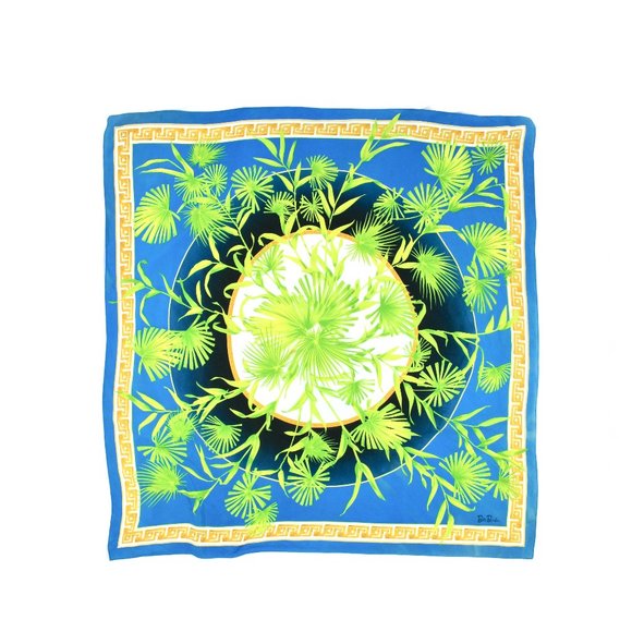 Betty Barclay Accessories - BETTY BARCLAY Blue Green Greek Key 100% Silk Tropical Square Scarf Sarong